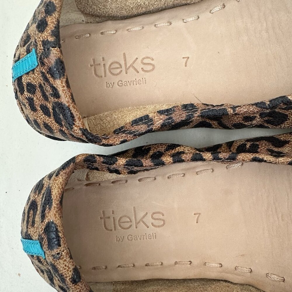 SOLD NEW Tieks by Garrieli Ballet Flats Leopard Leather Teal Soles Women 7 Flexi - Picture 2 of 8